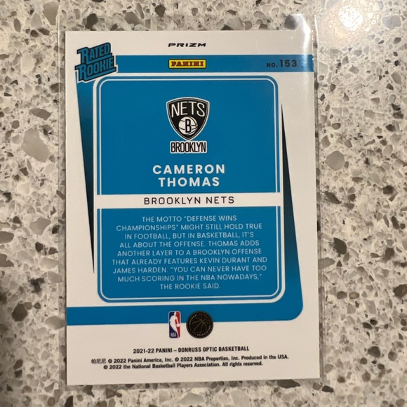 CAMERON THOMAS NBA RATED ROOKIE CARD BROOKLYN NETS OPTIC PURPLE - Picture 2 of 2